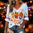 thumbnail image 2 of Women Halloween Shirt Oversized Cute Funny Plus Size 3/4 Sleeve Printed Graphic Blue XL, 2 of 5