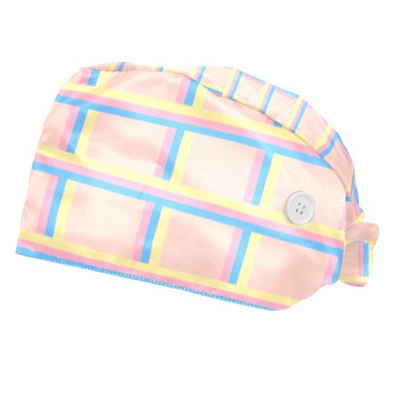 

2PCS Working Cap with Buttons and Sweatband Adjustable Tie Back Hats Bouffant Caps Lattice Scrub Turban Hat