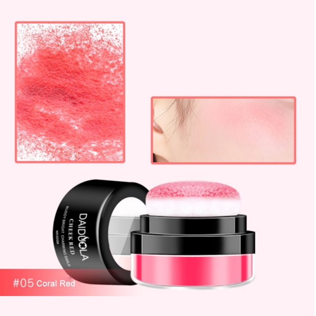 Rubor en Cushion con Esponja de Champiñón, Fácil de Aplicar, Tono Coral Naranja 05#, Maquillaje Natural y Duradero, Ideal para un Look Fresco y Radiante.