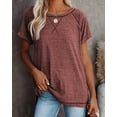 thumbnail image 5 of SHIBEVER T-Shirts for Women Summer Fahsion Tops Short Sleeve Tunic Tops Ladies Crew Neck Loose Split Side Shirts Tops Blouses Wine Red XXL, 5 of 5