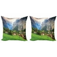 thumbnail image 1 of Ambesonne Landscape Throw Pillow Cover 2 Pack, Waterfall Sunlight, 16", Green Grey, 1 of 2