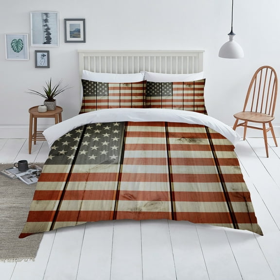 Fashionable Bedding Cover Set 3D American Flag Printed Home Bedclothes Quilt Cover Set,Full (80"x90")