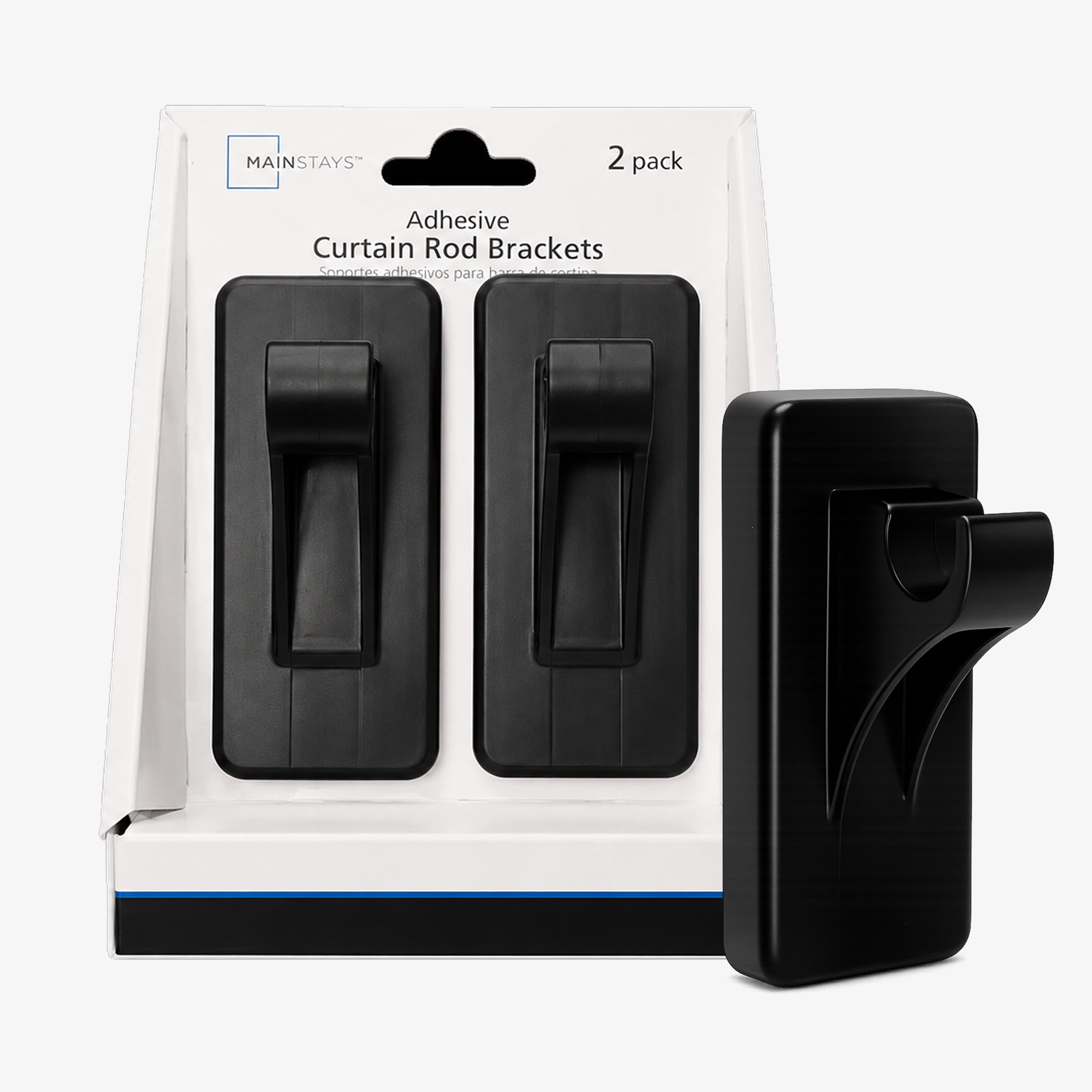 Mainstays Black Adhesive Curtain Rod Bracket Set, 2 Pieces