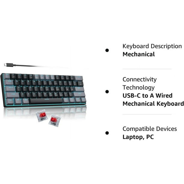 hi-yan⭐︎ XINQIHANG 60 Percent Mechanical Gaming Keyboard Gray Black