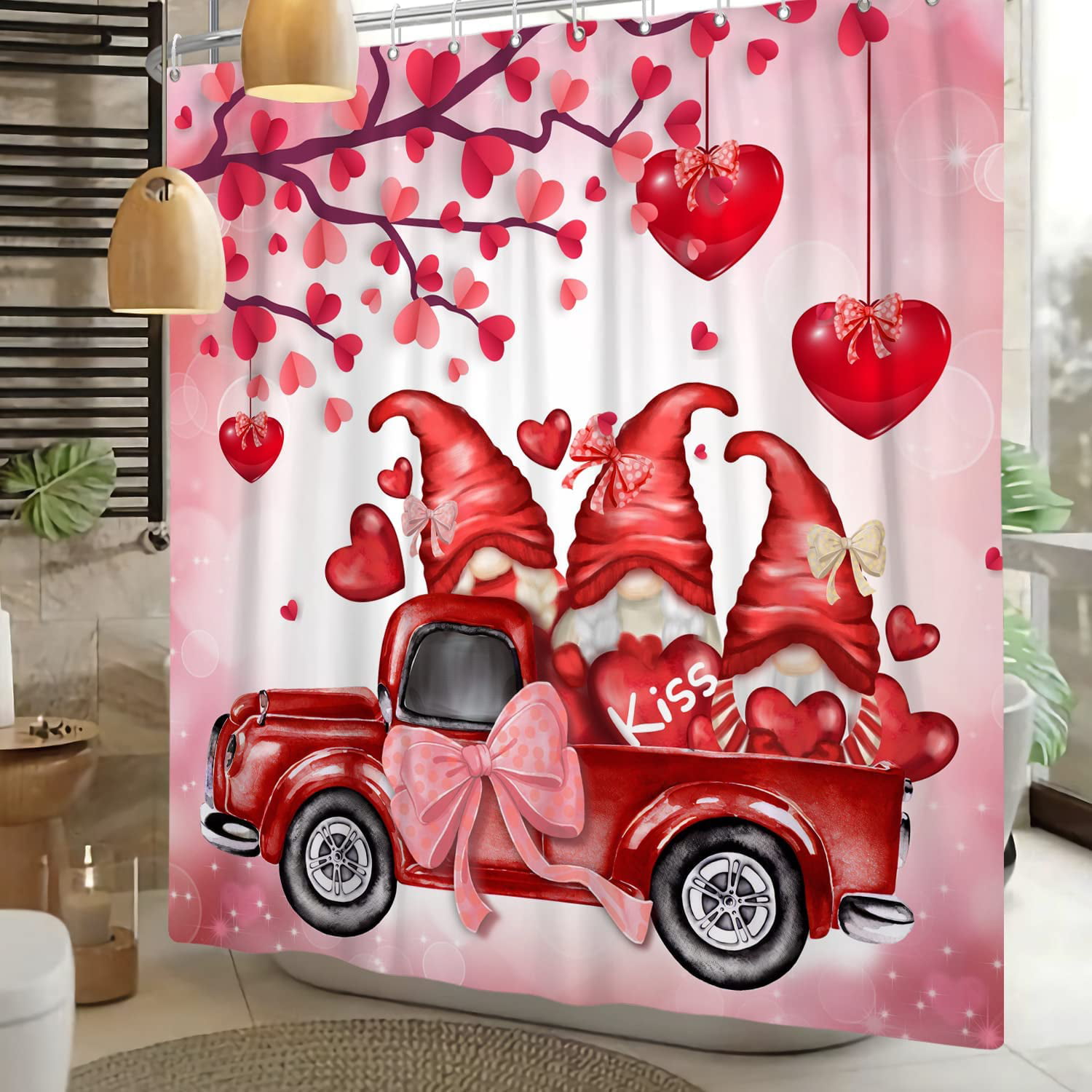 1pc Pink Heart-shaped Valentine's Day Shower Curtain/christmas
