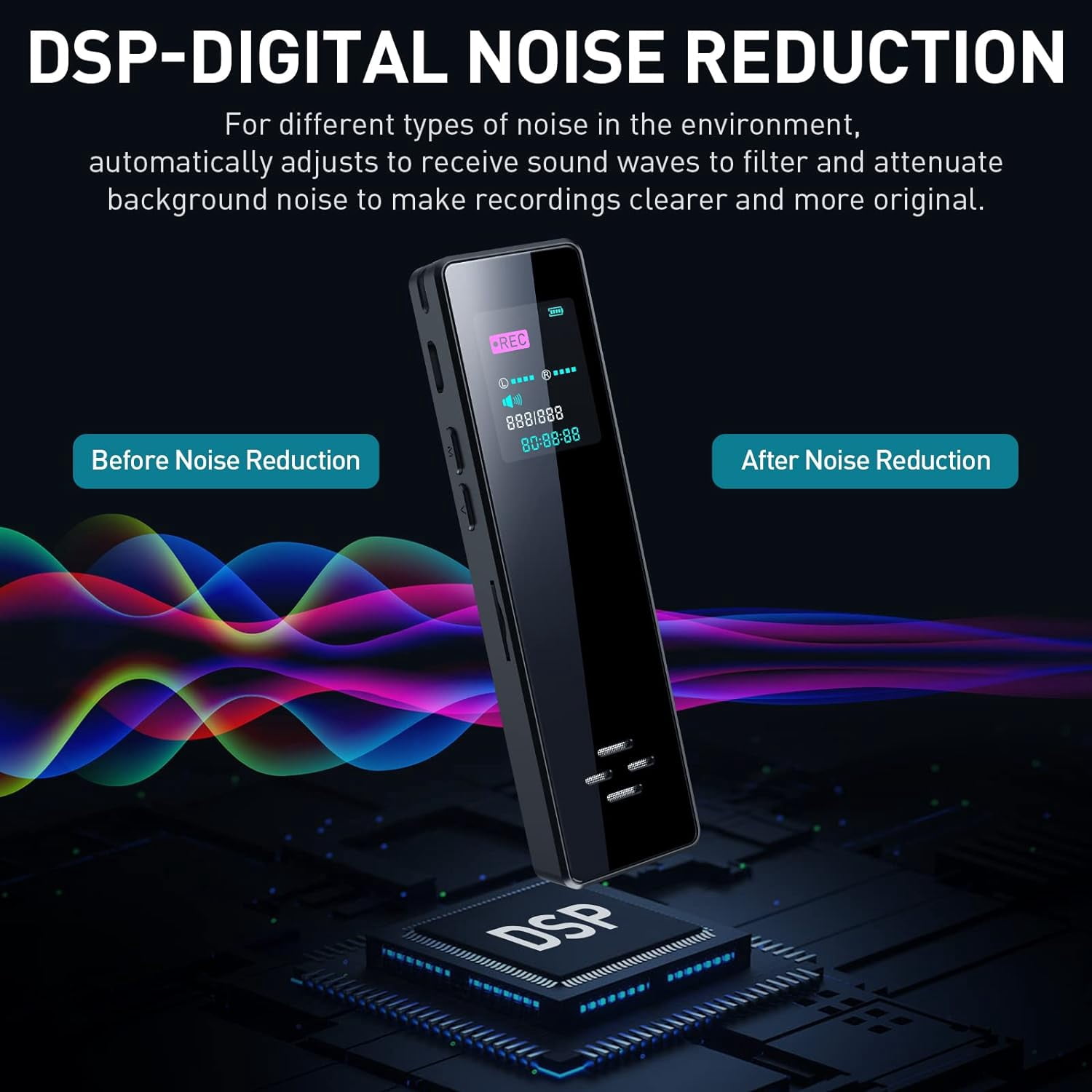 64GB Digital Audio Voice Recorder for Lectures Meetings, Voice Activated Tape Recorder with Playback Dictaphone Sound Recorder Recording Device, Noise Reduction, MP3 Player