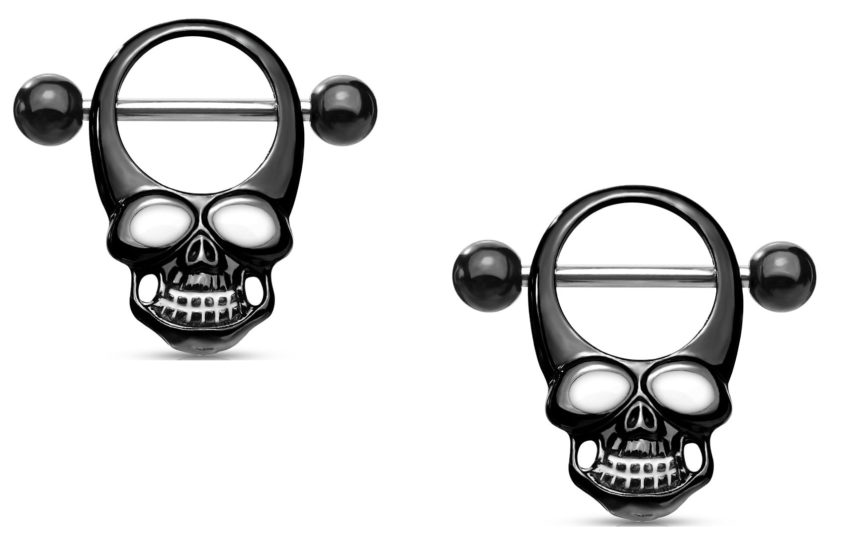 Body Accentz Nipple Ring Bars Skull with Enamel Eyes 316L Surgical