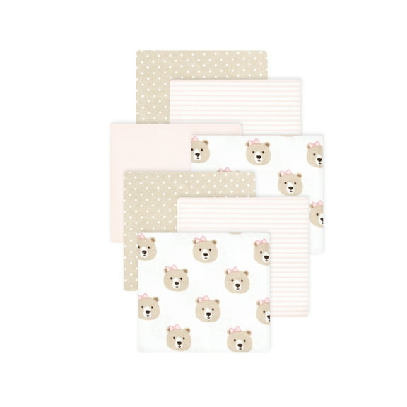 Little Treasure Hudson Baby Girls Cotton Poly Flannel Receiving Blankets Multipack, Pink Taupe Bears, 30x30 inches