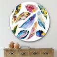 thumbnail image 2 of Designart 'Colourful Boho Feather Set On White VI' Bohemian & Eclectic Circle Metal Wall Art 29x29 - Disc of 29, 2 of 5