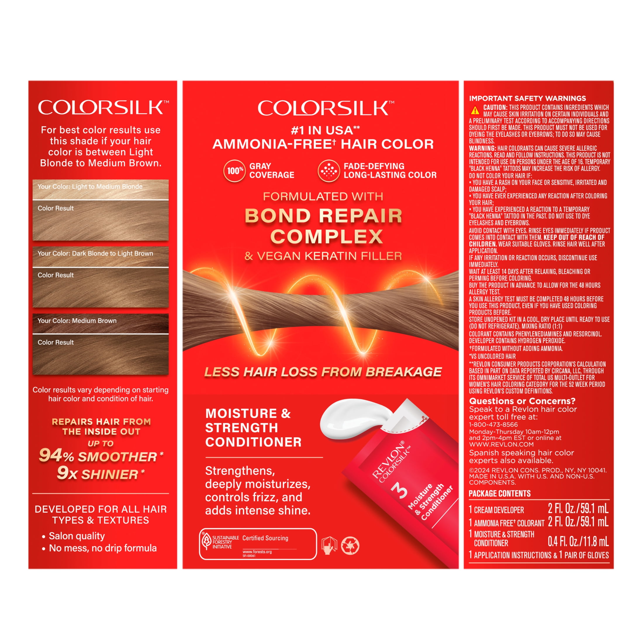 Revlon ColorSilk Permanent Hair Color, Bond Repair Complex, 60 Dark Ash Blonde, 3 pack