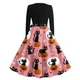 thumbnail image 6 of Women's Halloween Dress Witch Hat Skeleton Long Sleeve Cocktail Hepburn Fall Dress Crew Neck 1950s Funny Casual Tea Length Dress with Belt 3XL, 6 of 6