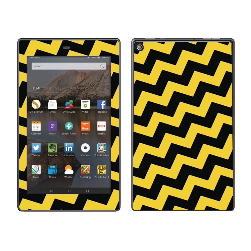 Skin Decal For Amazon Fire Hd 8 Tablet / Yellow And Black Chevron