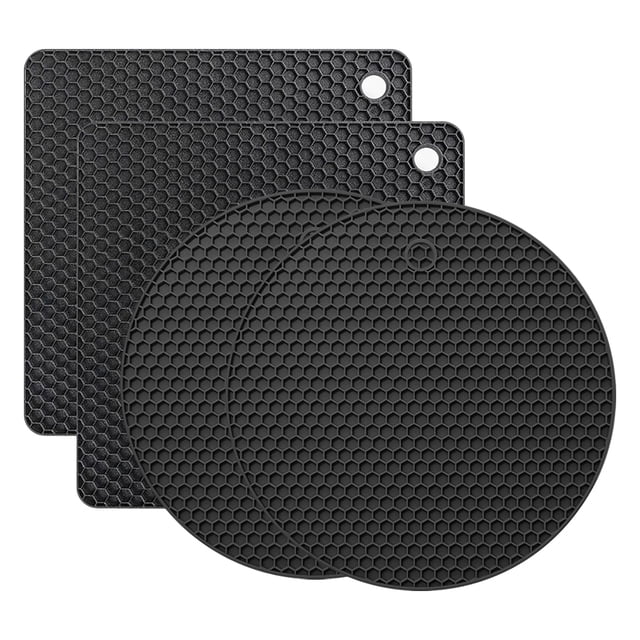 Toystoory Gel de sílice apto para alimentos y fácil de limpiar, juego de alfombrillas para ollas de cocina, juego de alfombrillas redondas de Mostrada negro 8mm*2+6mm *2