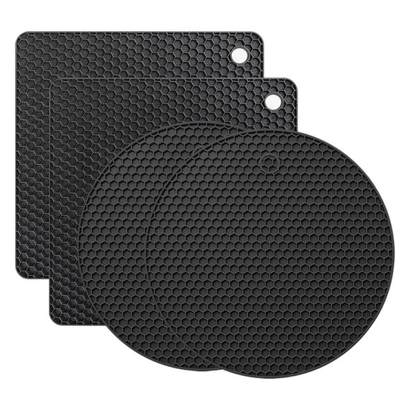 Inteprter Juego de alfombrillas para ollas de cocina seguras para alimentos, juego de alfombrillas para cocinar sin preocupaciones, silicona Mostrada negro 8mm*2+6mm *2