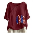 thumbnail image 2 of Fartey 4th of July Cotton Linen T Shirts for Women Dressy Casual Crew Neck Patriotic Tops with Button Loose FIt Summer Short Sleeve Shirts 2025 Red XL, 2 of 3