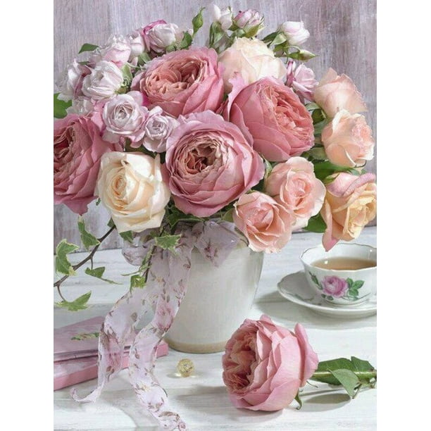 MomoArt 5D DIY Diamond Embroidery Peony Cross Stitch Kit Diamond Painting Flower Full Square Round Mosaic Art Home DecorationsSquare 30X40cm Gao Jinjia LED