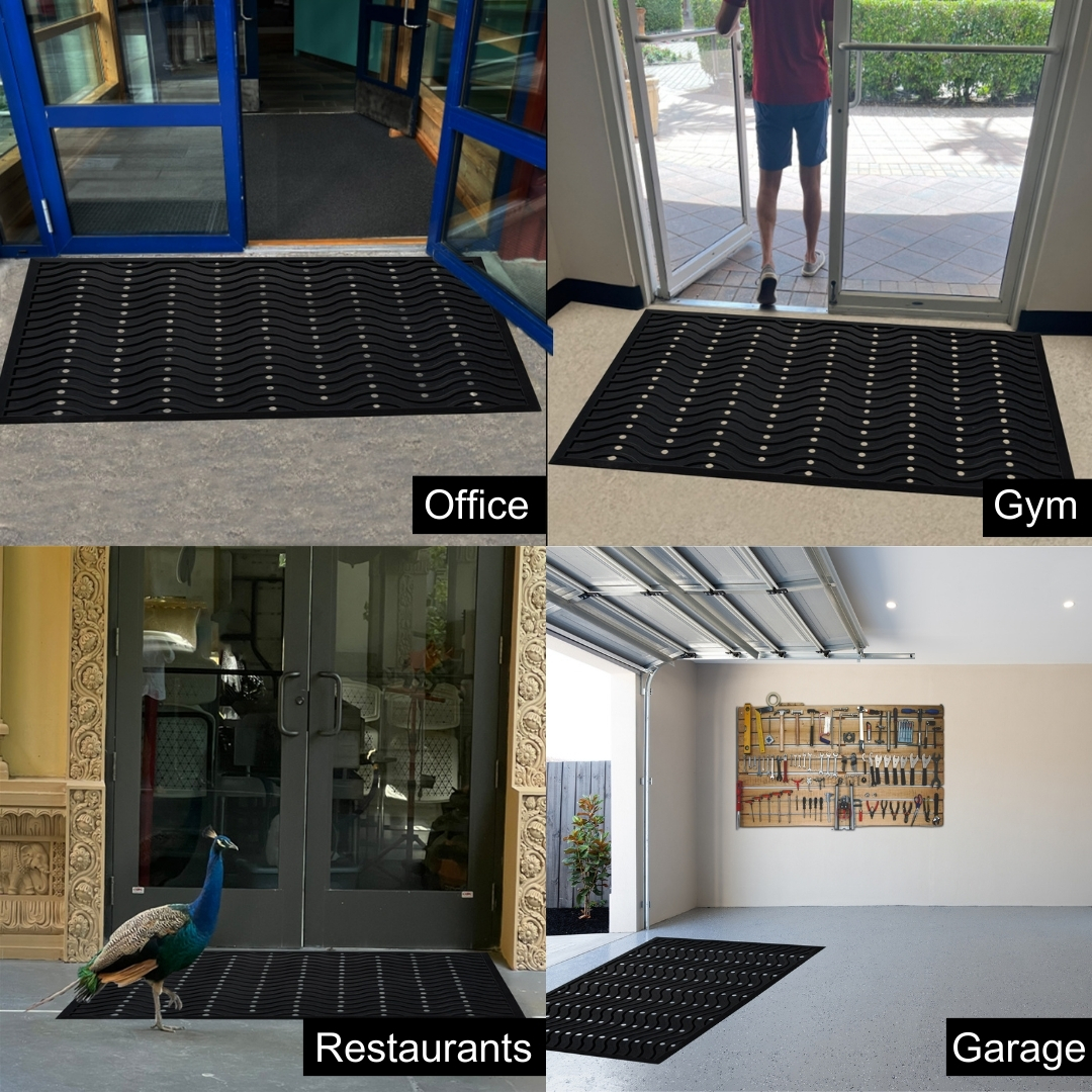 A1HC Natural Rubber Wavy Scraper Door Mat, 36"x60", Premium Non-Slip Entrance Mat for Home, Office, Retail & High-Traffic Areas