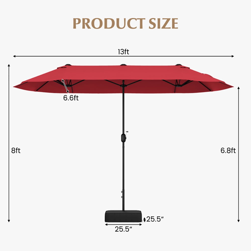 Aimee Lii 13 Feet Double-Sided Patio Twin Table Umbrella with Crank Handle, Sunbrella Patio Umbrellas, Red