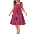 thumbnail image 1 of Vestido de Talla Grande GRACE & GRANDEUR para Mujeres con Mangas de Volante y Cintura Fruncida, Vestido de Playa de Línea A, Color Rosa Fucsia 1X, 1 of 1