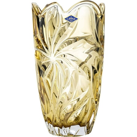 Bohemia Crystal 11" Flowers Vase 'Flora'. Lead-Free Crystal, Flower Jar. Amber.