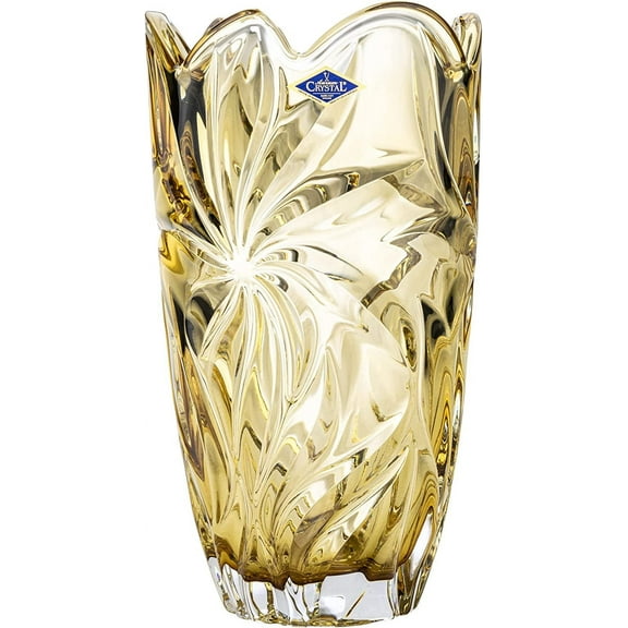 Bohemia Crystal 11" Flowers Vase 'Flora'. Lead-Free Crystal, Flower Jar. Amber.