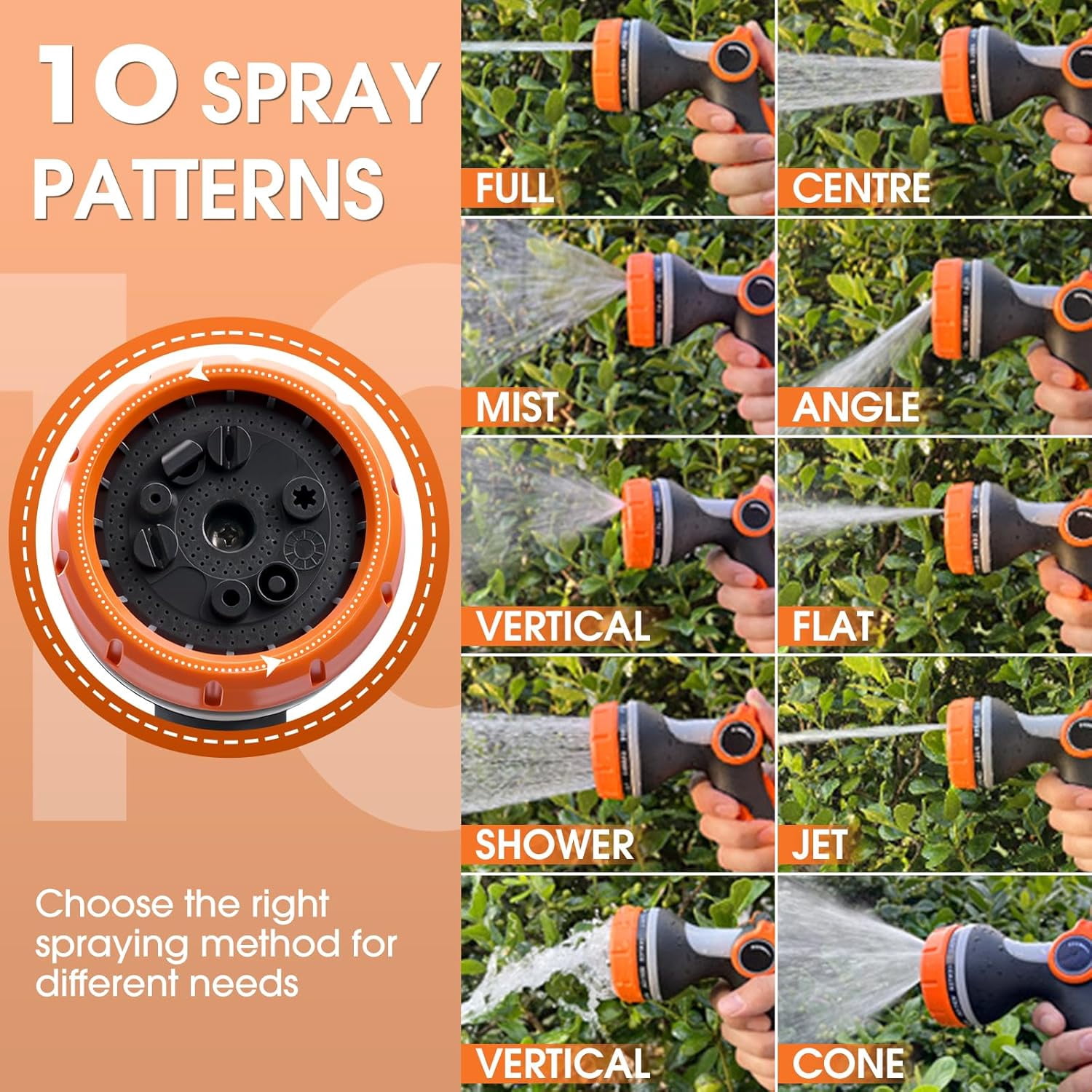 Garden Hose Nozzle,Hose Spray Nozzle with Adjustable 10 Watering Patterns,Slip Resistant High Pressure Water Hose Nozzle Sprayer for Plants & Lawns Watering,Car Washing and Pet Showering