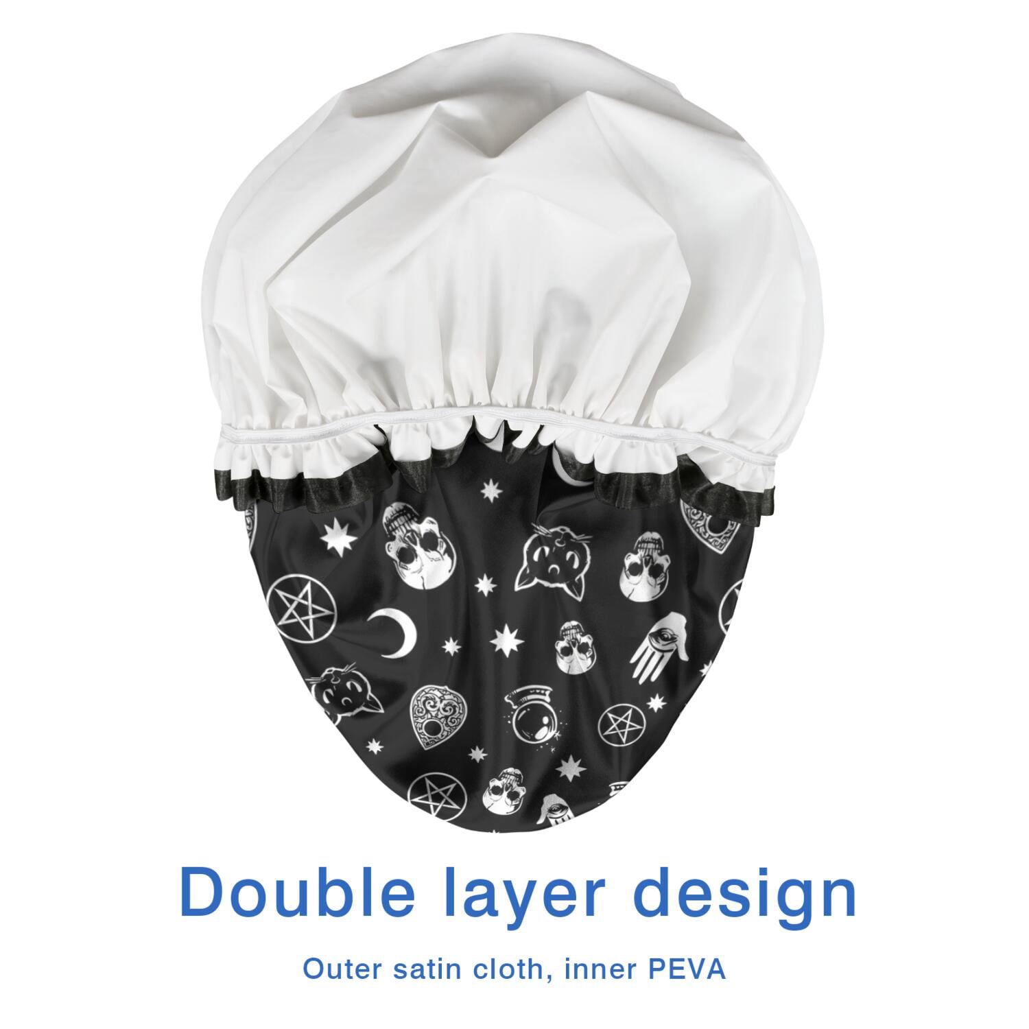 Shower Caps,Black Gothic Skull Star Pattern Waterproof Shower Cap for Women 4 Pieces,Double Reusable Hair Cover for Shower PEVA Elastic Stretch Hem
