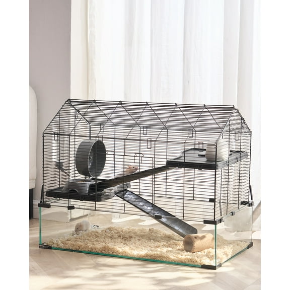 VEVOR Hamster Cage, 360° Viewing Transparent Hamster Habitats, Small Animal Cage, 29.5 x 17.3 x 24 in, Ventilated Pet Mouse Cages with Water Bottle, Portable Hamster House for Rats, Guinea Pigs