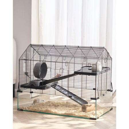 VEVOR Hamster Cage, 360° Viewing Transparent Hamster Habitats, Small Animal Cage, 29.5 x 17.3 x 24 in, Ventilated Pet Mouse Cages with Water Bottle, Portable Hamster House for Rats, Guinea Pigs