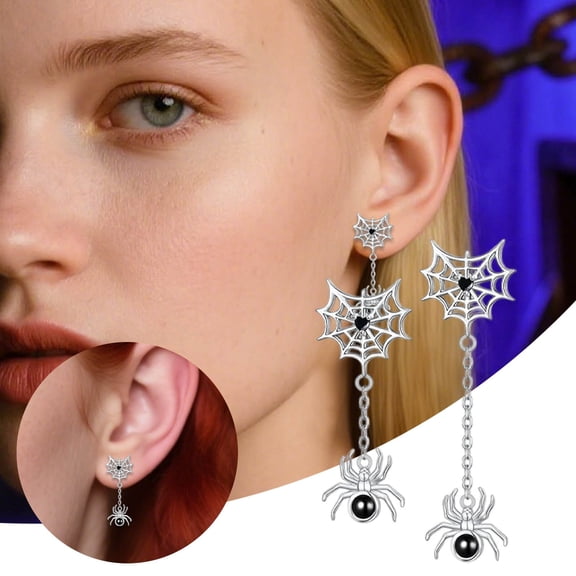 1Pair Spider Web Chain Tassel Drop Dangle Earrings, Halloween Earring Holiday Jewelry for Women Friends, Spider Web Stud Dangle Earrings for Party,0.5x0.9 Inch