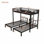 Bellemave Triple Bunk Bed Twin XL over Twin and Twin Metal Bunk Bed Convertible 3 Bunk Bed for Teens, Black