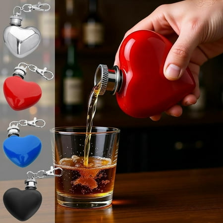 Yhmxh Mini Heart Hip Flask Multifunctton Pocket Mini Small Pocket Flask Heart Shaped Pocket Drinking Tubular Bottle Heart Keychain Flask 1 Oz Portable Heart Shaped Flask for Camping Outdoor