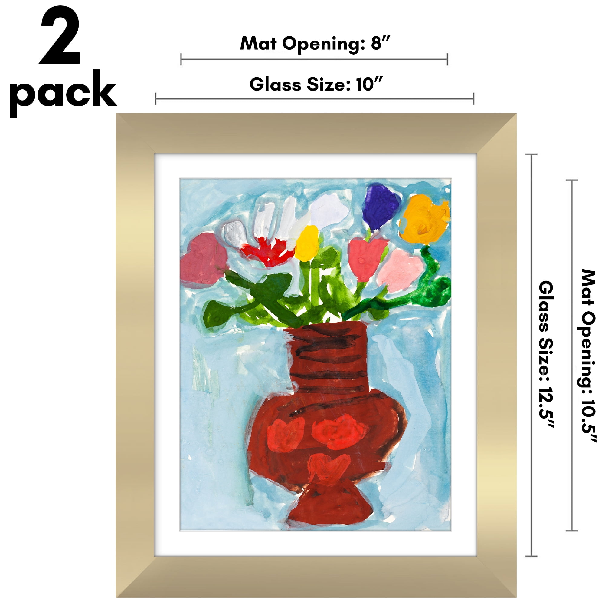Americanflat 10x12.5 Kids Art Frame 2 Pack Holds 100 Art Pieces 8.5x11 Mat Magnetic Letter Size Display Mini - Gold