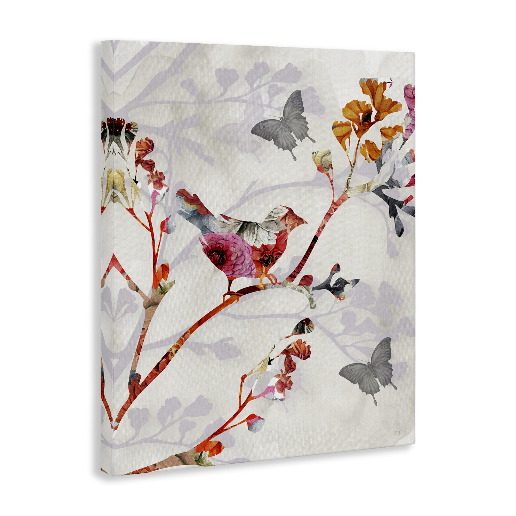 Stupell Industries Birds & Butterflies Nature Landscape Painting Gallery Wrapped Canvas Art Print Wall Art, 30 x 40