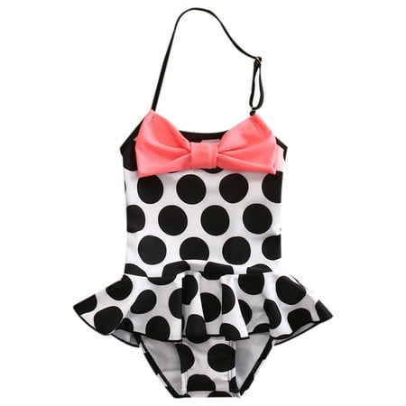 - Toddler Baby Kids Dot Bow Halter Ruffle Bikini Swimsuit One Piece for Girls