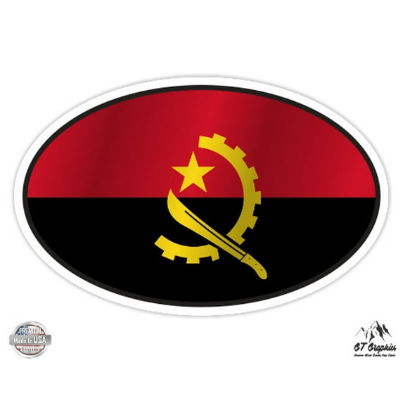 Angola Flag Oval - 12" Vinyl Sticker Waterproof Decal