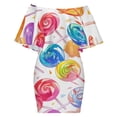 thumbnail image 6 of Candy Pattern Rainbow Lollipop Women's Off The Shoulder Ruffles Summer Wedding Guest Loose Casual Party Beach Dress, 6 of 9