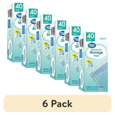 (6 pack) Great Value Snap'n Click 40 Count Sandwich Storage Bags