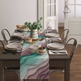 thumbnail image 4 of Table Runner Dresser Scarves 48 Inch Long, Geometric Wave Line Teal Pink Gradient Linen Dining Table Runners Modern Abstract Ocean Beach Tabletop Scarf for Wedding Holiday Party Kitchen, 4 of 7