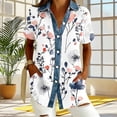 thumbnail image 4 of Craaazy Women's Casual Loose Floral Print Waffle Knit Collar Button Down Short Sleeve Top Breathable Lightweight Blouse, 4 of 5