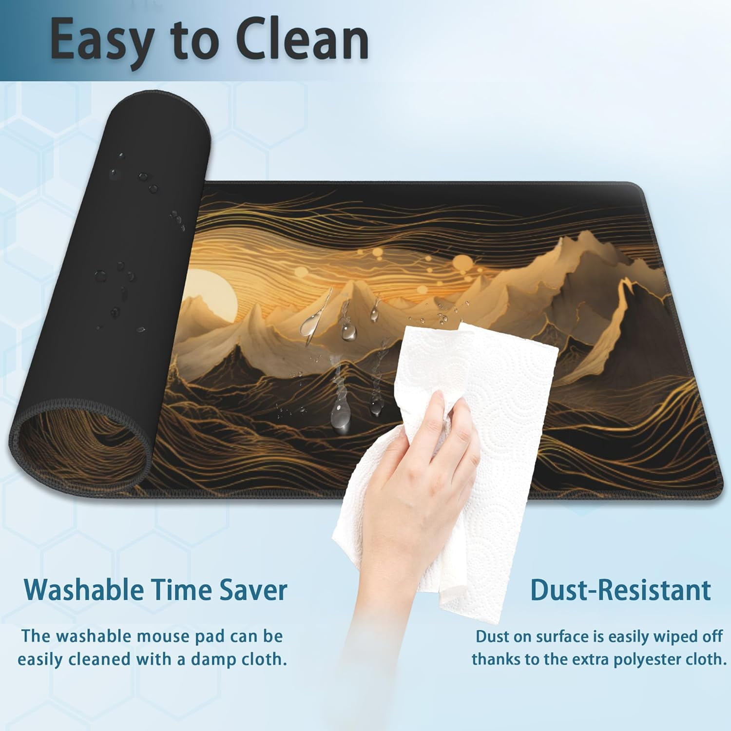 Gaming Mouse Pad,Black and Gold Mountains Landscape Extended Mouse Pad Gaming Large, 31.5"x11.8" Line Art Desk Mat with Non-Slip Base and Stitched Edge,Computer Keyboard Mouse Mat for Home Office Work