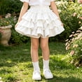 thumbnail image 2 of CPNG Girls Ruffled Layered Cake Skirt Sweet Elastic High Waist Solid Color A-line Casual Cute Skirts Princess Skirts(White,5-6 Years), 2 of 8