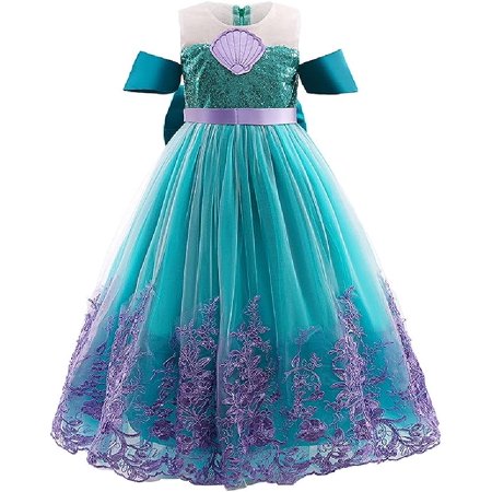 Quenny New Mermaid lace Princess Dress,Girls' Summer Dress,Catwalk Show Princess Dress. Green, XXX-Large-(8-9 Years)