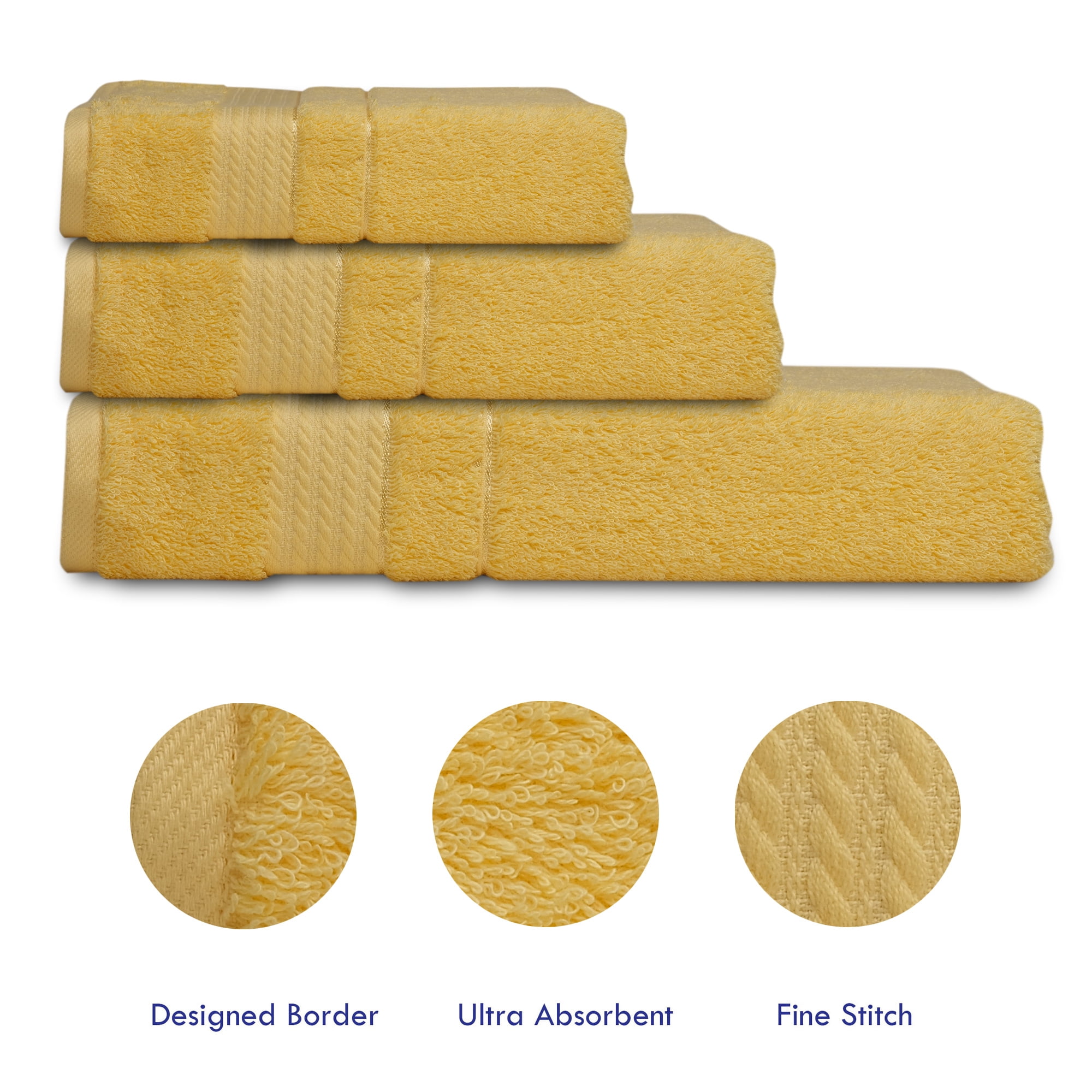 Melissa Linen, 3-Piece Cotton Bathroom Towels, Bath Towel, Hand Towel, Washcloth, Absorbent, Yellow