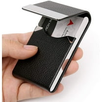 1-Pack Business Card Holder Case – PU Leather & Slim Metal Pocket Card Holder with Magnetic Shut TIKA