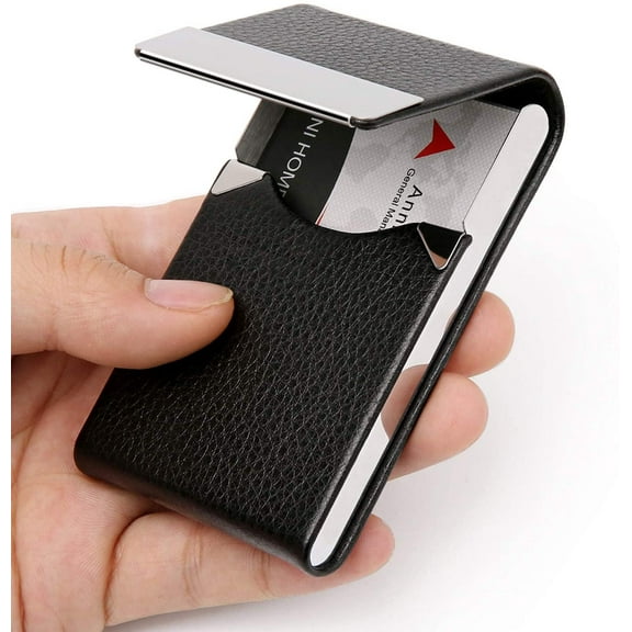 1-Pack Business Card Holder Case – PU Leather & Slim Metal Pocket Card Holder with Magnetic Shut TIKA