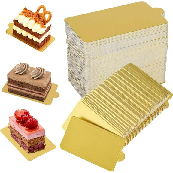 Mini Cake Boards Golden Cardboard Mousse Cake Base 100PCS Cake Paper Board Dissert Plates Circle Patries Cardboard Cupcake Base Display Dessert Board Grease (Square Cake Base)