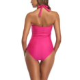 thumbnail image 3 of Tummy Control Swimwear Halter One Piece Slimming Vintage Retro Swimsuit Womens Ruched Push Up Bathing Suit(Pink Size:M), 3 of 7