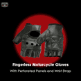 thumbnail image 3 of Daniel Smart Men’s Leather Gloves – Cowhide Leather - Fingerless Motorcycle Gloves with Perforated Panels and Wrist Strap, 3 of 5