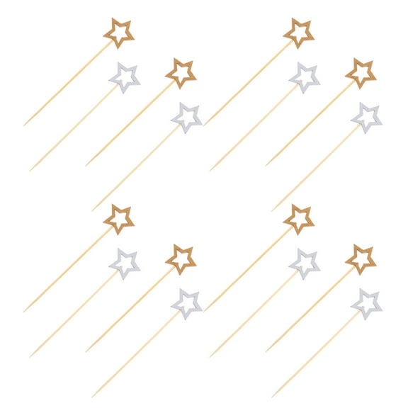 FONDOTIN 100pcs Party Skewers Star Wood Decoration for Dessert Hosts